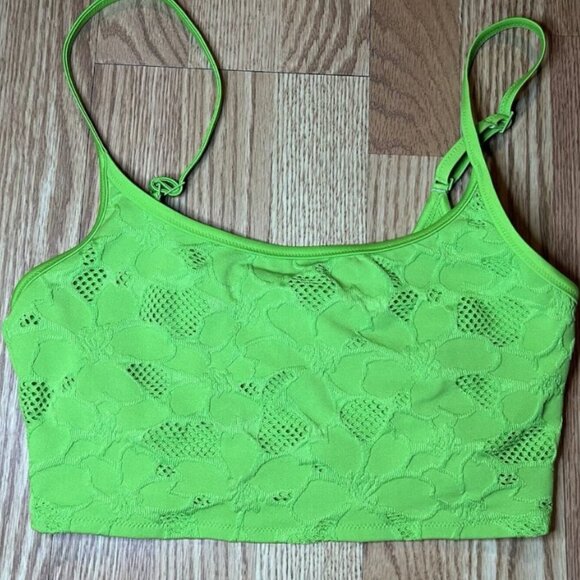 Swim Top Womens Large Green Floral Lace Halter Bathing Suit Bikini - Picture 1 of 5